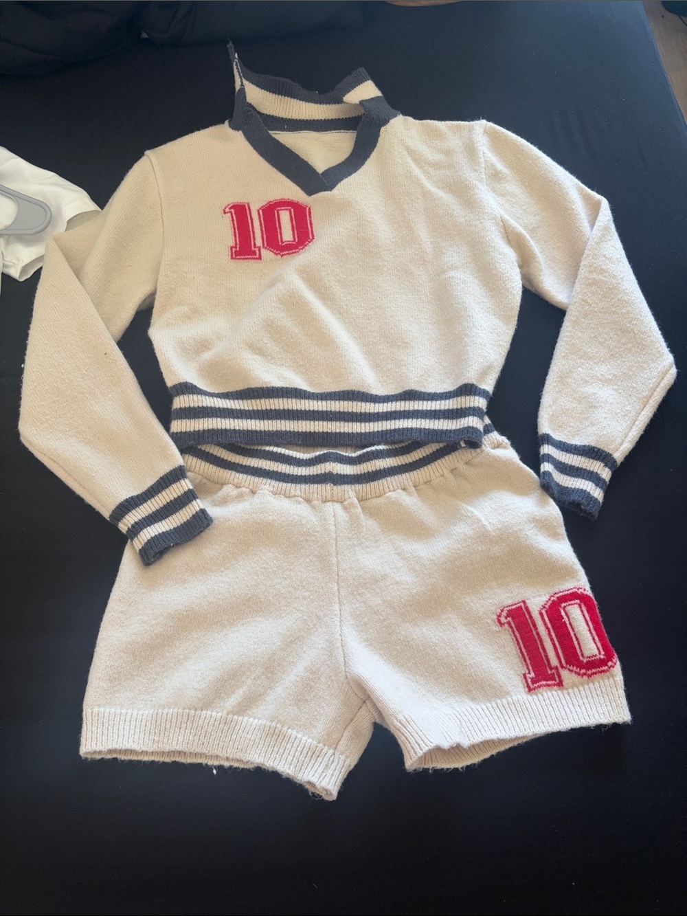 Cream and Navy Set with red '10' Patch